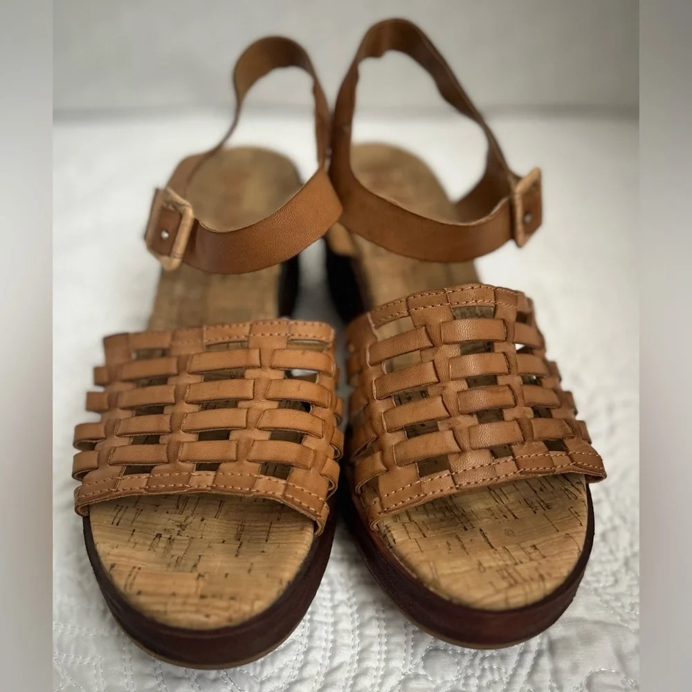 Korks By Kork Ease Marley Brown Wedge Sandals Woven Slingback Comfort Sz 9